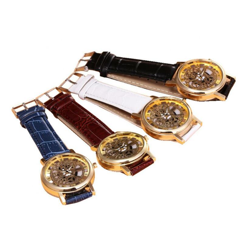 Novo em homens relógio de negócios moda numerais romanos esportes relógio de pulso de quartzo couro falso dropshipping