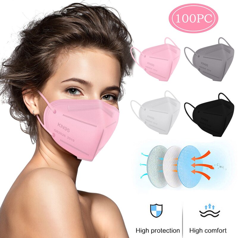 100 stücke in der Tasche verpackte Produkte für Erwachsene 5-lagige, nicht gewebte, atmungsaktive Gesichts produkte mit elastischen Ohr schlaufen