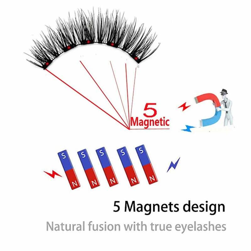 3D磁気つけまつげ,まつげエクステ用の再利用可能な天然磁気ベルト,5つの化粧道具