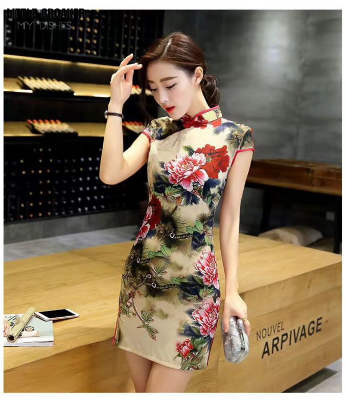 Qipao-vestido Cheongsam corto chino para mujer, ropa tradicional asiática, moda diaria de verano, novedad de 2023
