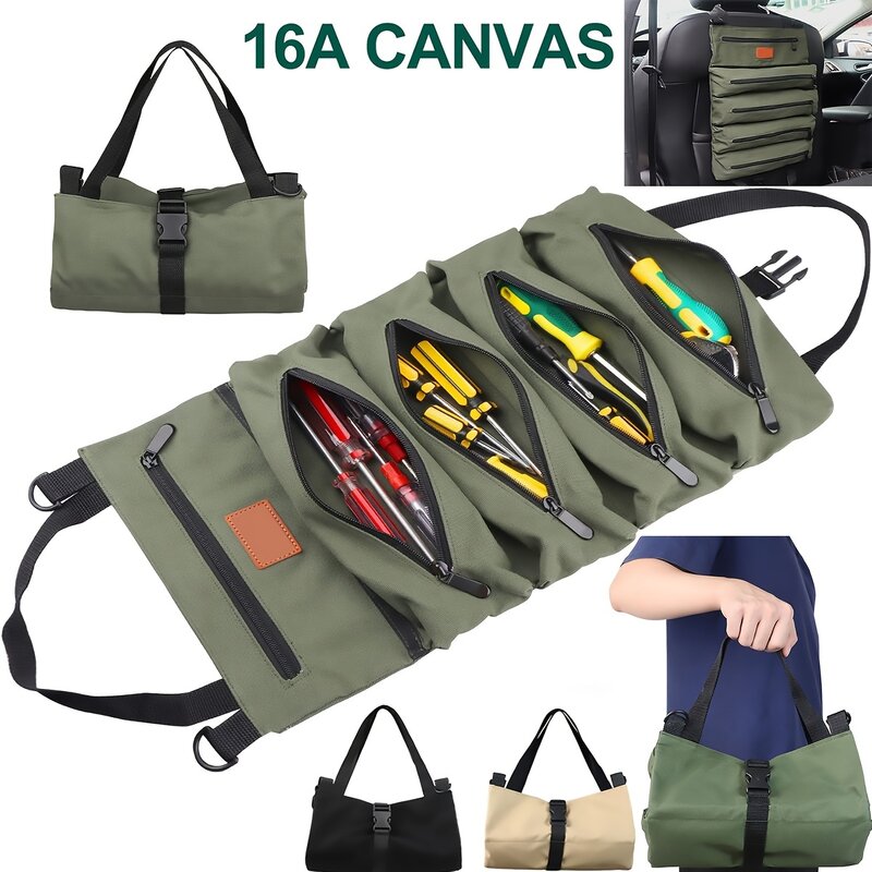 Multi-Purpose Roll Up Tool Bag,Wrench Roll,Canvas Tool Organizer Bucket,Car First Aid Kit Wrap, Estojo de armazenamento