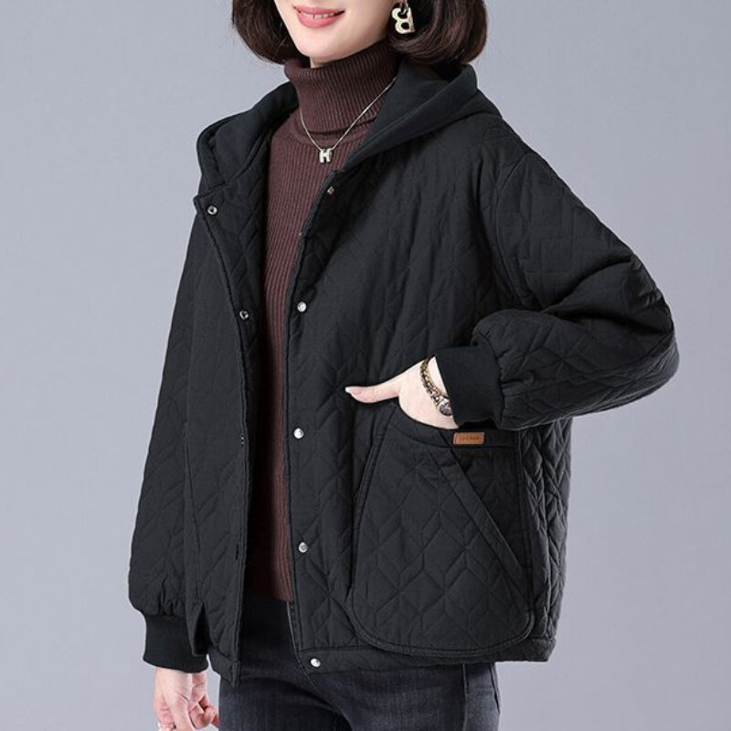 Zimowa nowa damska moda z kapturem bawełniana odzież damska gruba sztuczna dwuczęściowa luźna odzież jednolity kolor duży płaszcz