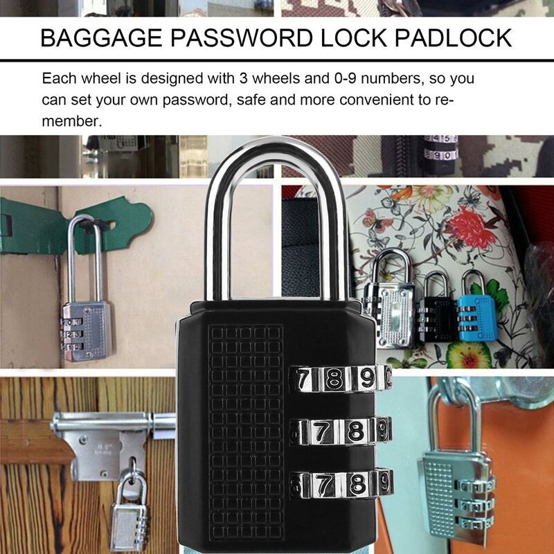 亜鉛ミニ合金盗難防止ロック、3つの組み合わせ、多機能コード、旅行スーツケース、荷物、ワードローブ、セキュリティ用のパッドロック