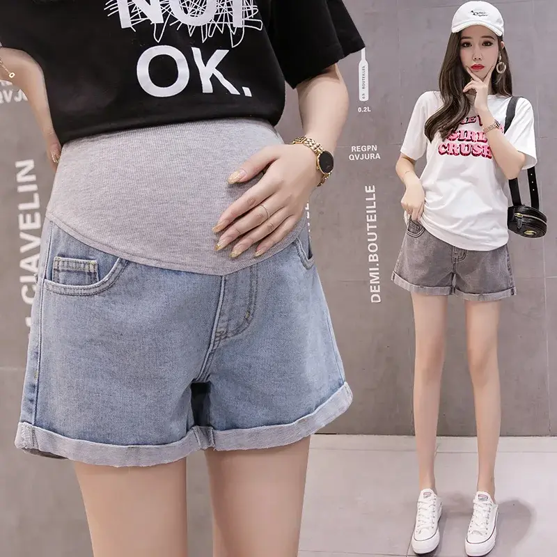 Летние модные шорты для беременных женщин джинсовые плотные брюки стрейч для живота одежда для беременных