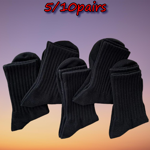 5/10 Pairs Black White High Quality Socks Autumn Winter Male Breathable Solid Color Sport Long Middle Tube Casual Socks For Men