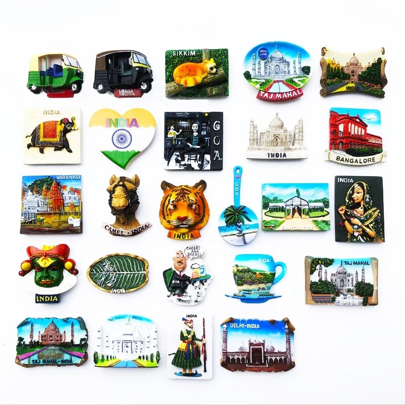 India Tourist Fridge Magnet Souvenir Taj Maha Varanasi Delhi Decorative Magnets for Refrigerator 3D Resin Handicraft Travel Gift