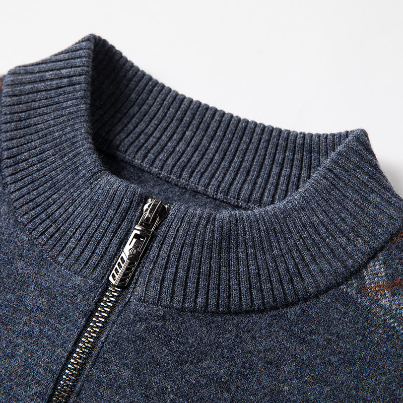 Kardigan Rajut Wol Murni Pria Baru Musim Gugur Mantel Sweter Warna Solid Kerah Tegak Pakaian Pria Kasual Tipis