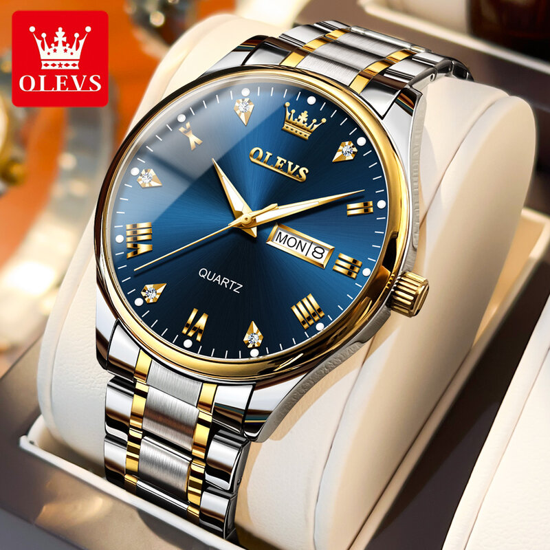 OLEVS-Reloj de pulsera de acero inoxidable para hombre, cronógrafo de cuarzo, resistente al agua, deportivo, informal, de lujo, a la moda