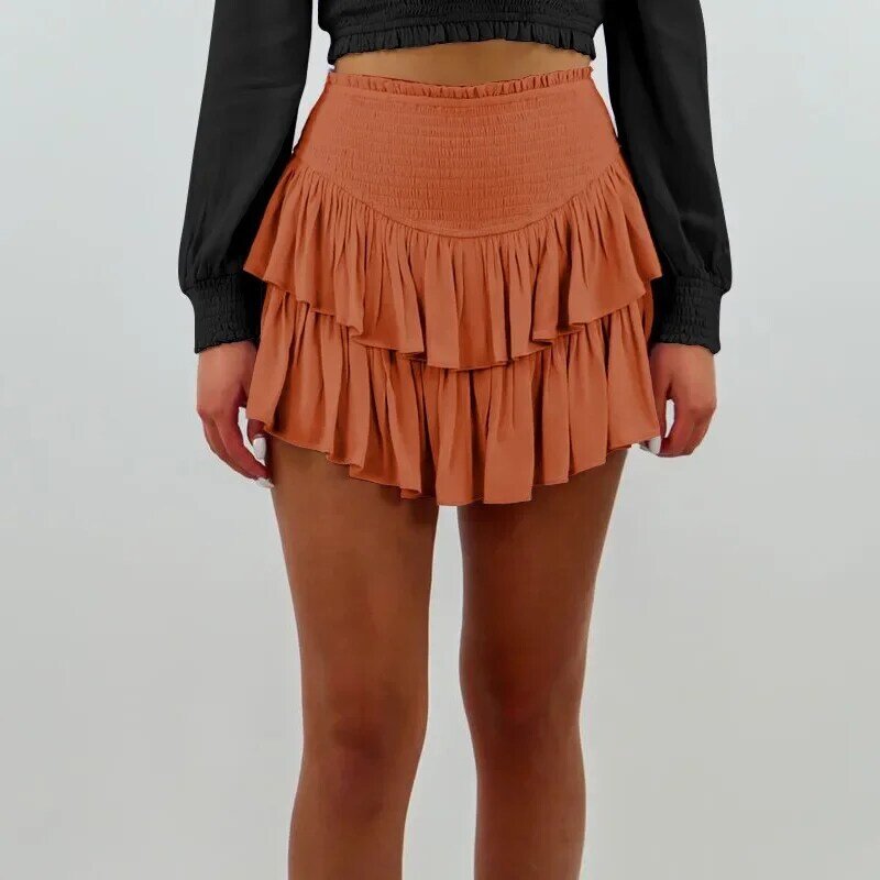 Mini jupe plissée irrégulière avec doublure pour femme, sous-jupe monochrome, robe de Rh, pantalon d'été, jupes monochromes, nouveau, GZML0025