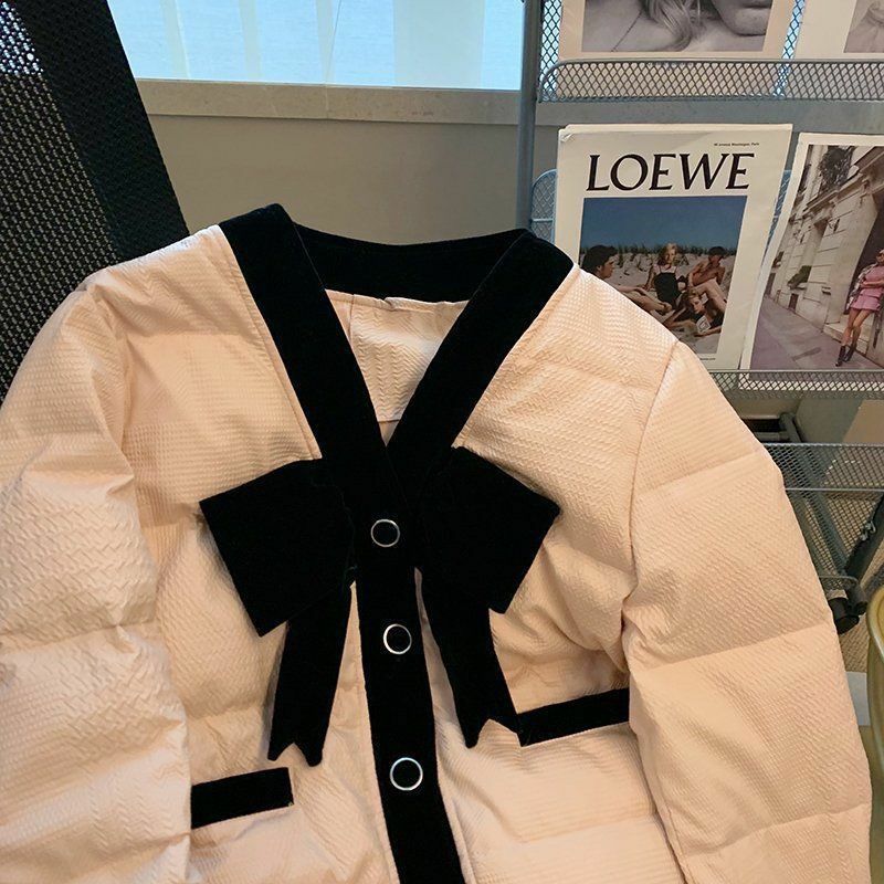 Y2K mantel kerah V lengan panjang wanita, jaket kancing parka gaya Korea warna kontras longgar kasual netral musim dingin 2023