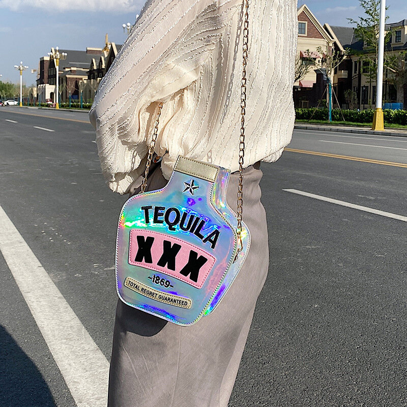Креативные Модные женские сумочки в форме винной бутылки, кошелек, сумка через плечо, креативные зеркальные сумки-мессенджеры с надписью