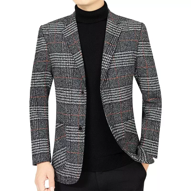 Blazer xadrez inglês masculino, blazer clássico, roupa de negócios casual, alta qualidade, A2F1732