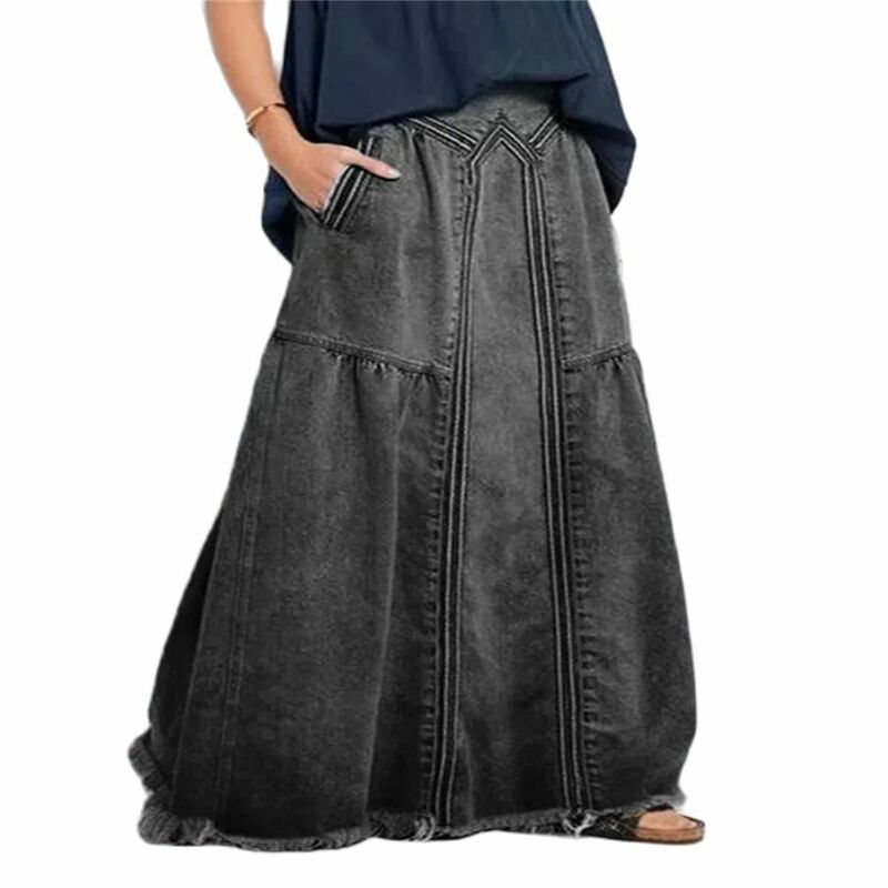 Jupes de cowboy vintage à lisière rugueuse pour femmes, bande élastique taille haute, style euro-américain, mode printemps 2024