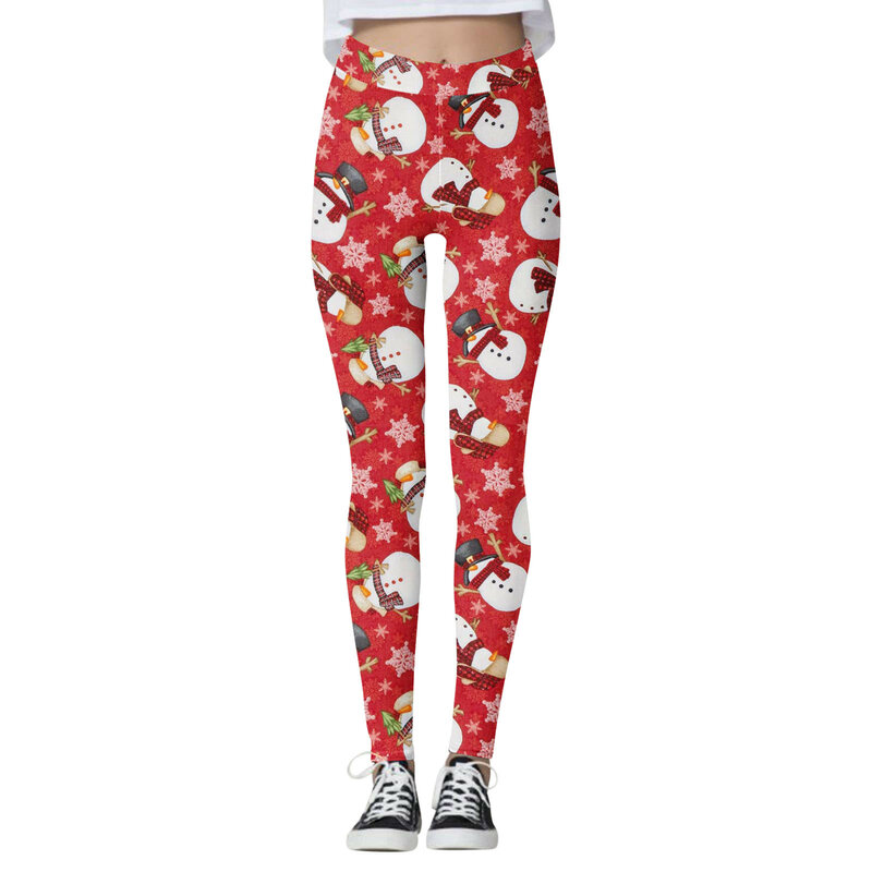 Christmas Pattern Leggings For Women Casual High Waist Floral Printed Yoga Slim Fit Pants Women Ankle-Length Casual Woman Pants