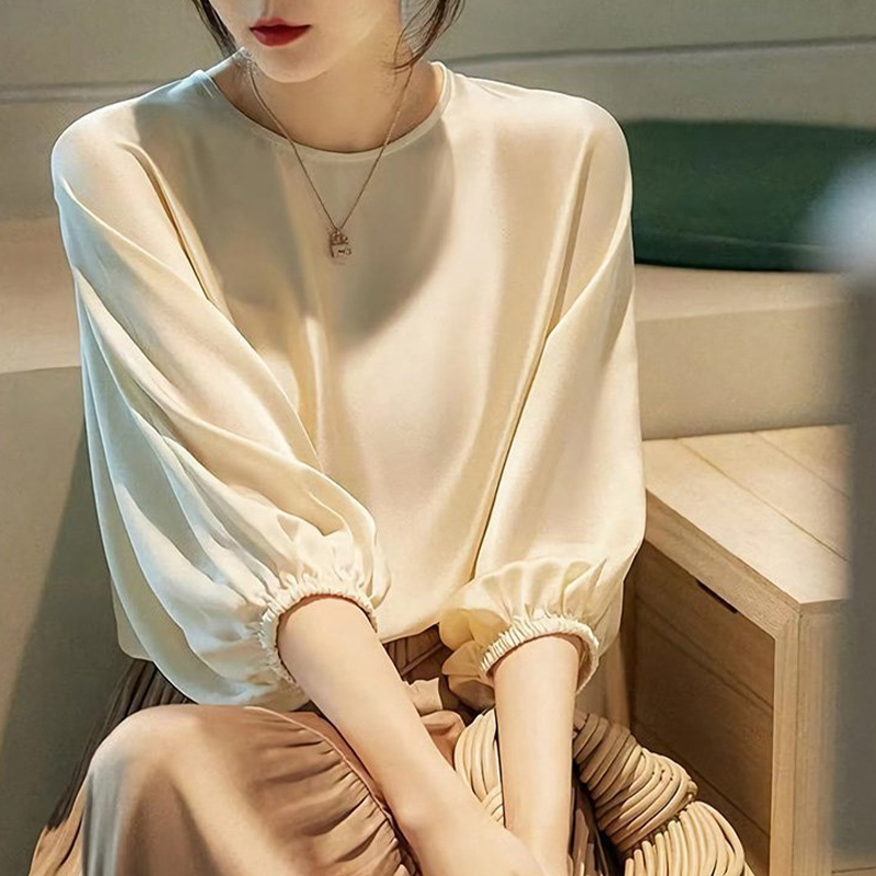 SIKETU-Blusa de satén de manga larga para mujer, Top elegante, moda coreana para oficina, novedad de 2022