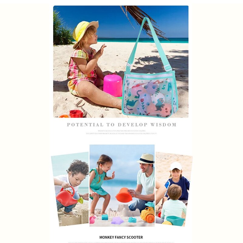 Bolsas de malla de playa para niños, bolsas de colección de conchas marinas con cremallera, 3 piezas