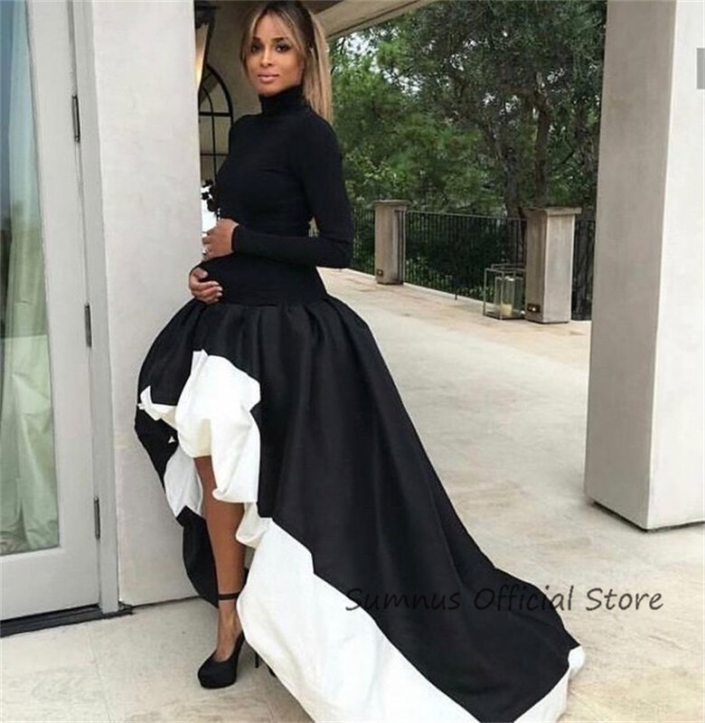 SUMNUS Modest Silk Women Evening Dresses Long Sleeves High Neck Formal Party Occasion Prom Gowns Ruched Formal Event Vestidos