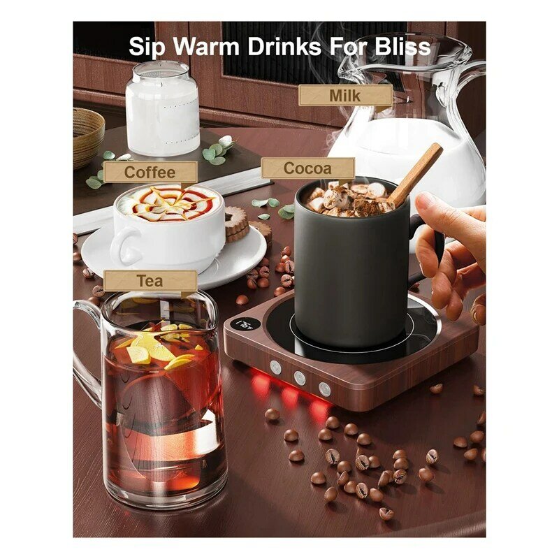 Podgrzewacz do kubków-36W kubek termiczny do kawy podgrzewacz do kubków na biurko z wyświetlaczem temperatury, 2-12Hrs automatyczne zamknięcie Off, świeca cieplejsze drewno łatwe W użyciu