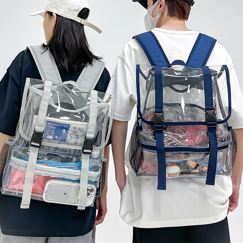 Przezroczyste plecak z pcw modne codzienne plecak studencki wtórne uczniowie wodoodporne przezroczyste plecaki