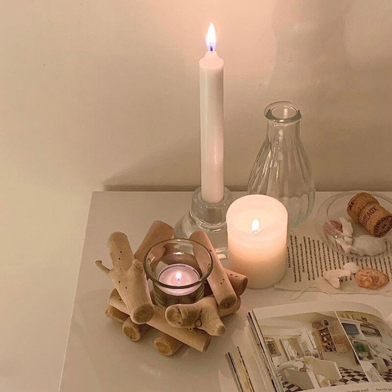 Retro duszpasterska oryginalne drewno Driftwood szklany świecznik europejski prosty ornament romantyczne rekwizyty fotograficzne kreatywna dekoracja