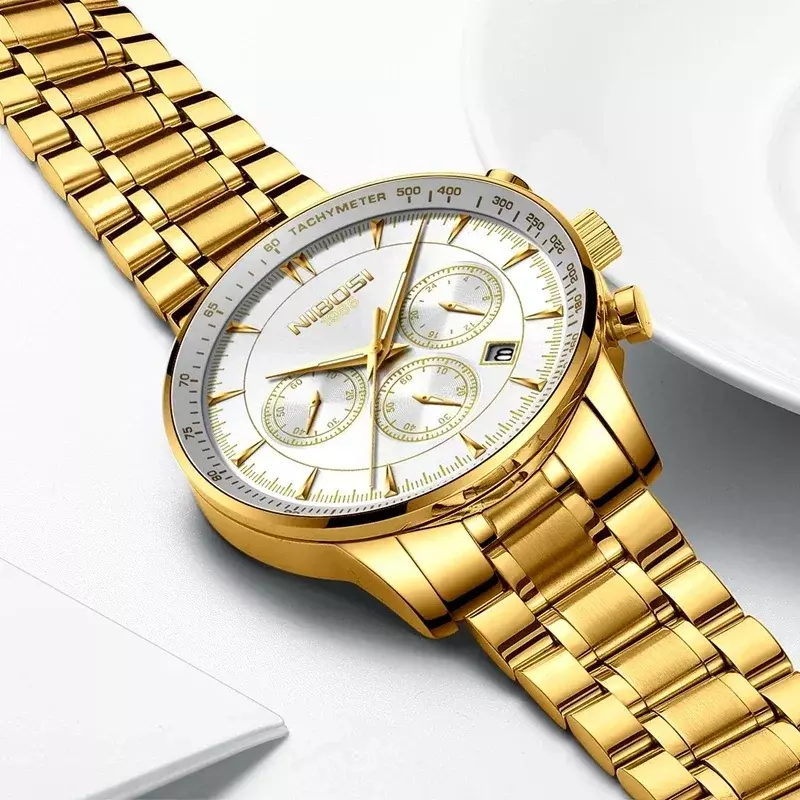 NIBOSI Mens Watches Top Brand Luxury Full Steel Sport Chronograph Quartz Clock Waterproof Big Dial Watch Men Relogio Masculino
