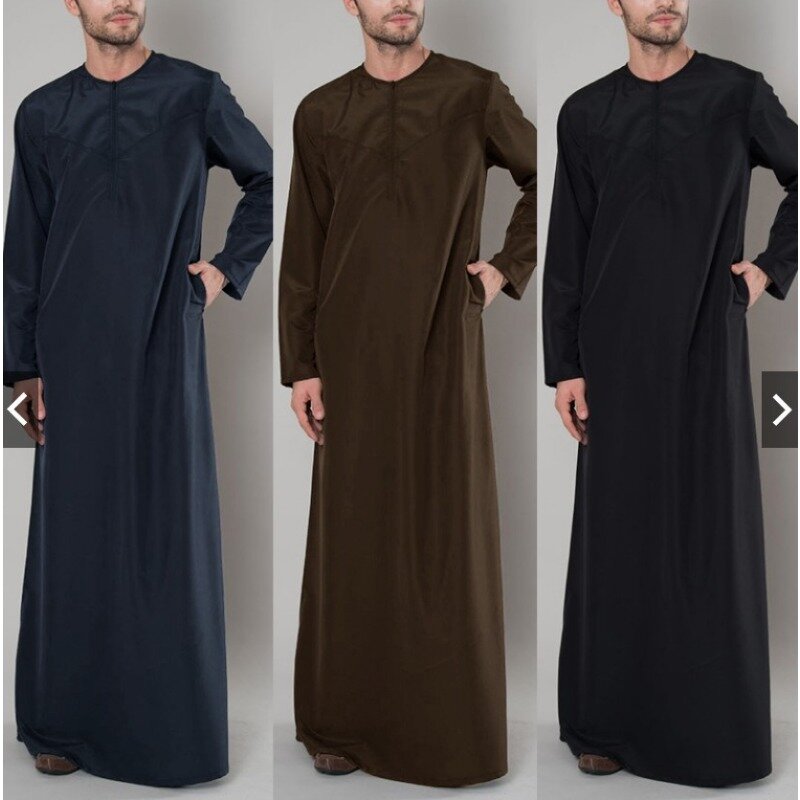 حجم كبير مسلم موضة دبي رداء سستة قميص طويل Jubba Thobes قفطان مسلم إسلامي الرجال الملابس العربية قفطان 5XL 4XL
