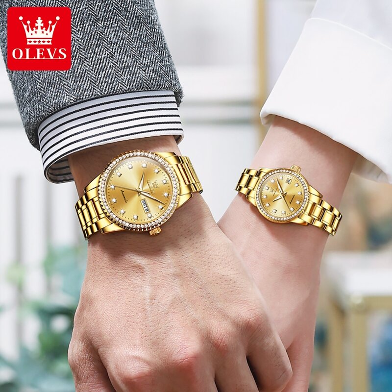 OLEVS 7003 Top Gold Fully Automatic Mechanical Watch Fashion Brand Diamond Stainless Steel Waterproof Watch Men's Women's Watch