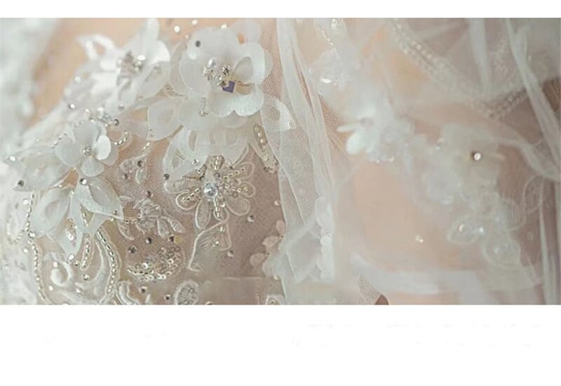 여성용 새틴 볼 가운 웨딩 드레스, 럭셔리 공주, 분리형 하이넥, 크리스탈 3D 꽃 아플리케 신부 가운