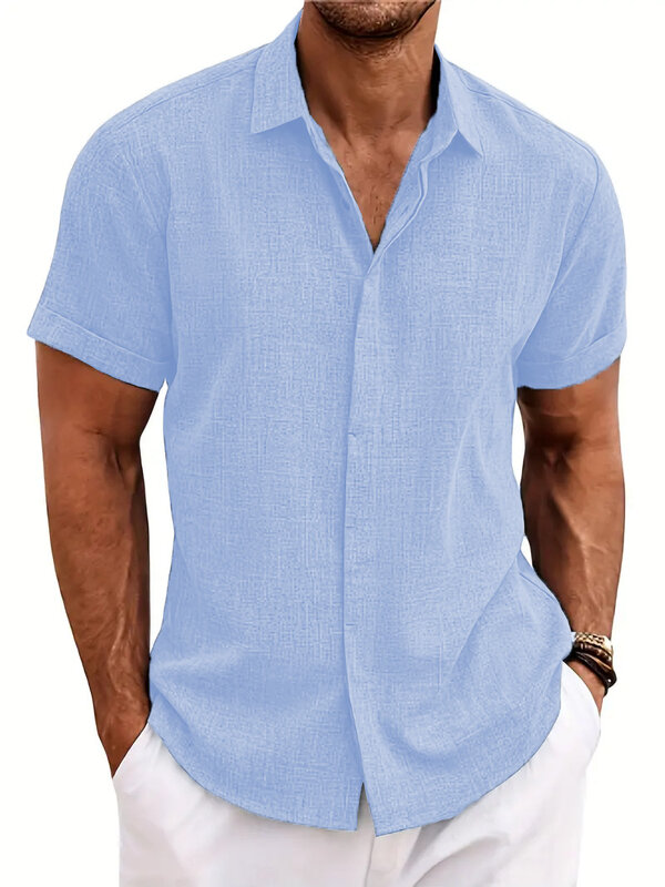 Camisa de praia de cor sólida masculina, Casual Fashion, Novo, Verão