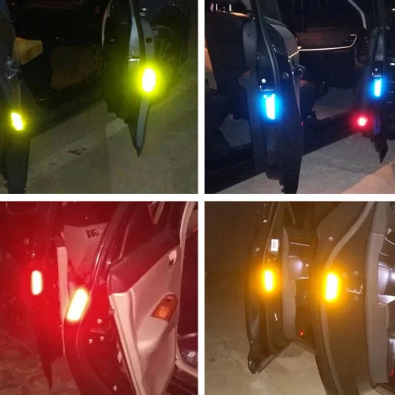 4 PCS/set Car Open Reflective Stickers Tape Warning Mark Night Driving Safety Lighting Luminous Decor Auto Door Stickers