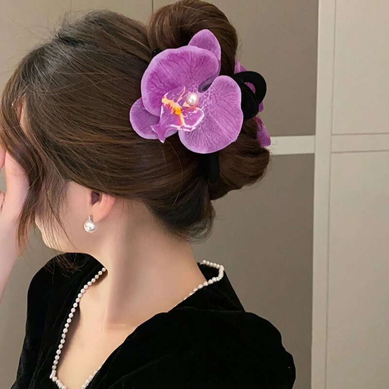 Kleurrijke Parel Phalaenopsis Bloem Haarclip Voor Vrouwen Zoete Mode Dubbelzijdige Haarklauwen Hoogwaardige Haaraccessoires Geschenken