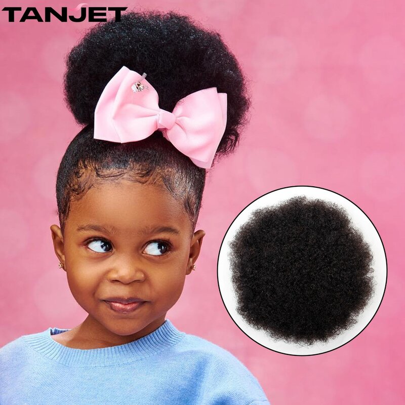 Tanjet-Afro Puff Ponytail Bun De Cabelo Humano, Kinky Curly Drawstring, Brazilian HairExtensions, Natural 6 "Chignon, 8"
