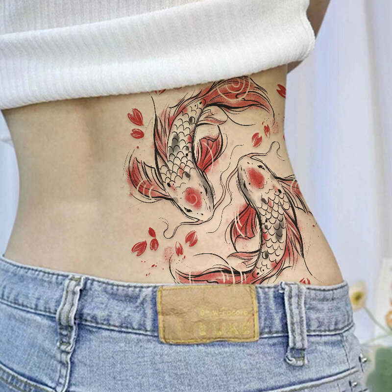 Stiker tato hewan warna-warni untuk pria wanita seni tubuh lengan belakang tahan air tato sementara rubah ekor sembilan stiker tato Flash