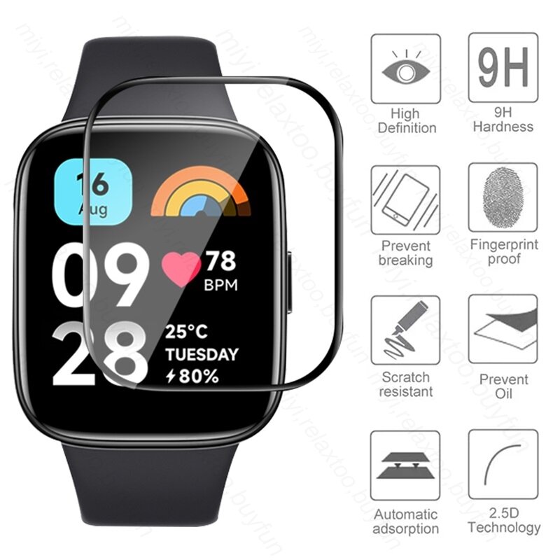 3PCS 9D Protective Glass For Xiaomi Redmi Watch 3 Active Lite Light Smart Watches 3Active 3Lite 1.83" Screen Protector Soft Film