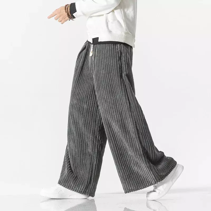 Брюки мужские вельветовые в стиле Харадзюку, однотонные шаровары с широкими штанинами, винтажная уличная одежда, повседневные штаны для бега, большие размеры 5XL