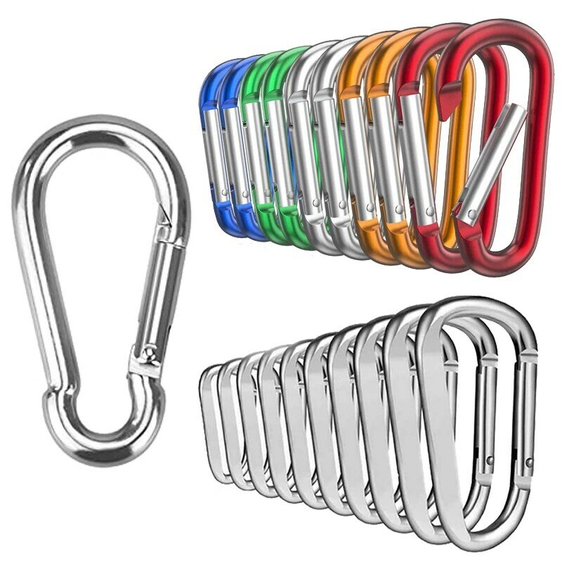 Alumínio colorido D-Ring Buckle Spring Mosquetão, Snap Hook Clip, Keychain, uso diário, acampamento ao ar livre, 10pcs