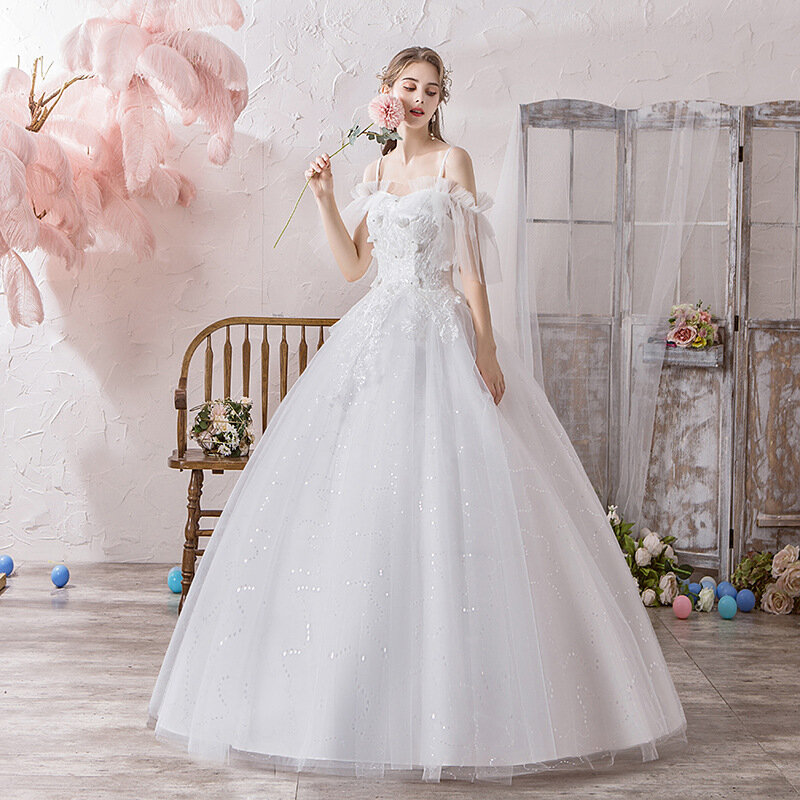 Eine Schulter Brautkleider neue Braut Hochzeit boden lange einfache Stickerei Abendkleider weißes Kleid plus Größe Brautkleid