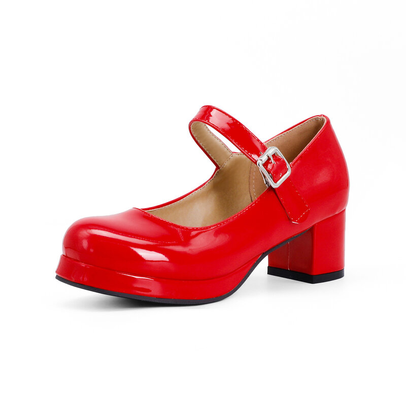 Zapatos de tacón alto para mujer y niña, calzado de charol de princesa Lolita, a la moda, para fiesta y boda, punta redonda, 30-43