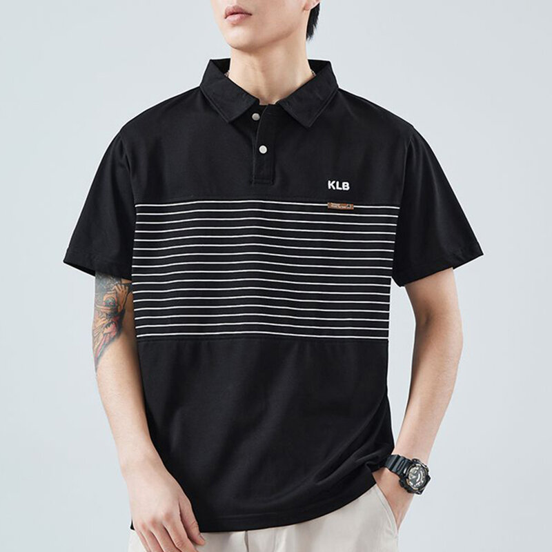Mode Revers Knopf gespleißt gestreifte Polos hirts Herren bekleidung 2024 Sommer neue übergroße lässige Pullover All-Match-T-Shirt