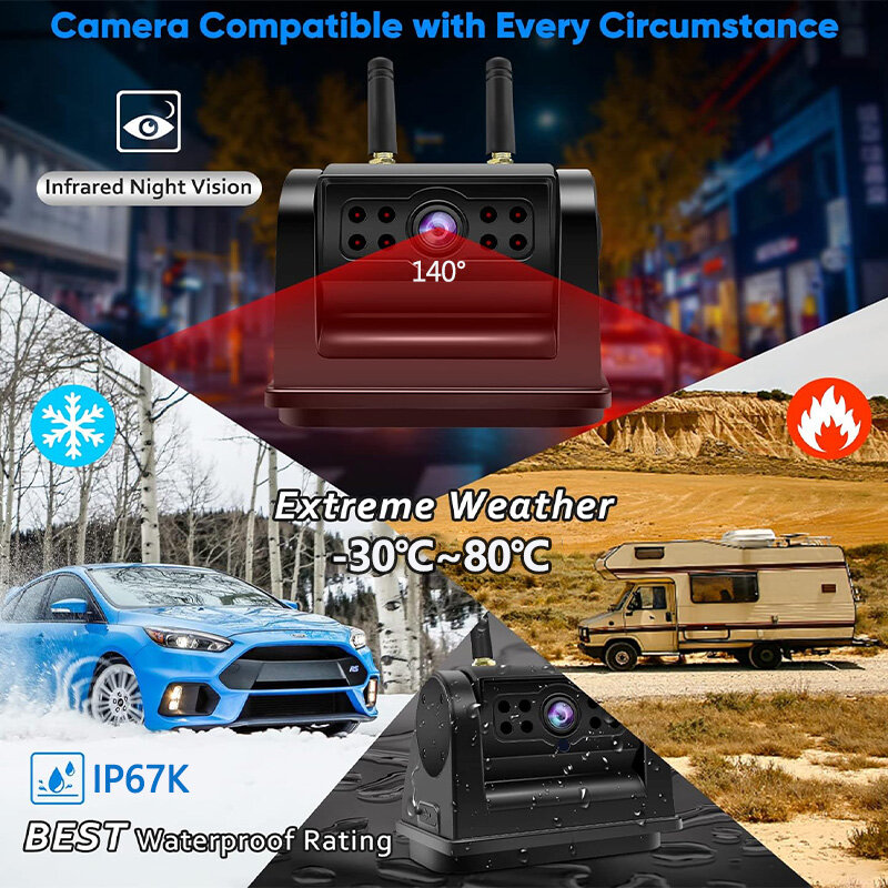 HD 무선 와이파이 마그네틱 백업 카메라, 충전식 6700mAh 배터리, 마그네틱 베이스 리버싱 카메라, 트럭 트레일러 RV용