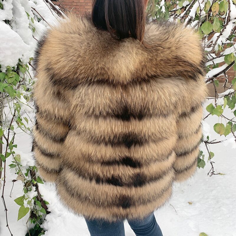 女性のアライグマの毛皮のコート,本物のアライグマの毛皮のジャケット,ラグジュアリー,暖かい,ふわふわ,冬,新しい,無料配達,100%