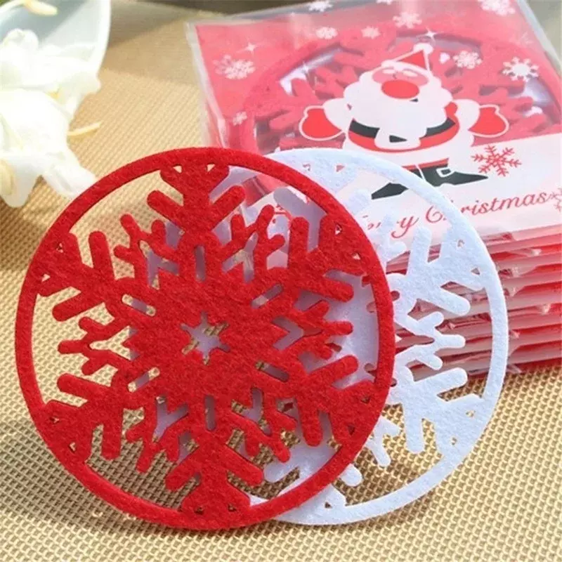 6pcs/lot Cup Mat Merry Christmas Decorations Snowflakes Cup Mat Non-woven Fabric Dinner Party Dish Tray