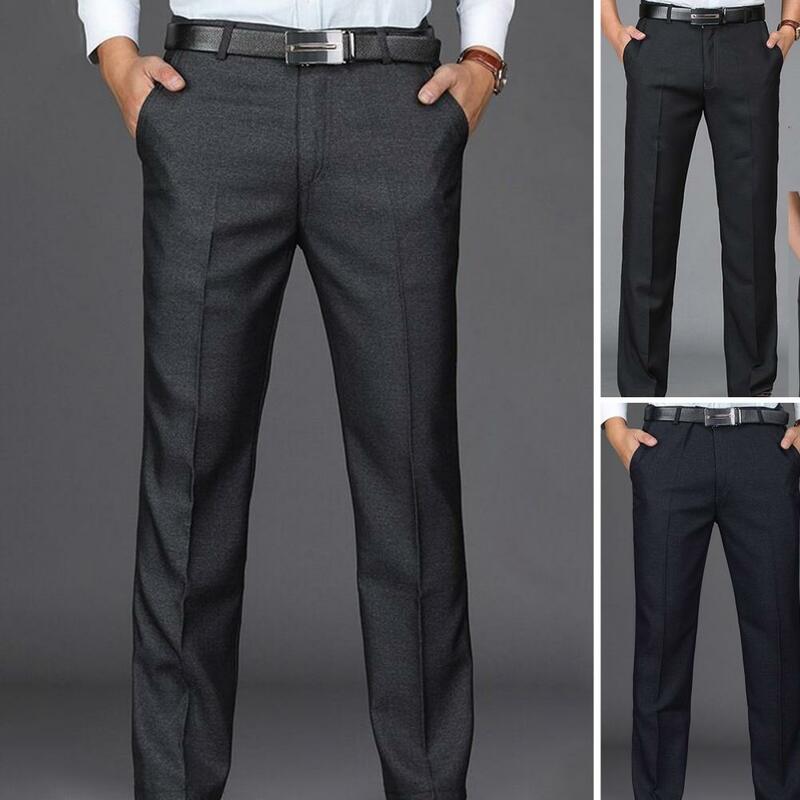 Men Suit Pants High Waist Straight Anti-wrinkle Men Pants Deep Crotch Business Groom Suit Pants Men Clothing