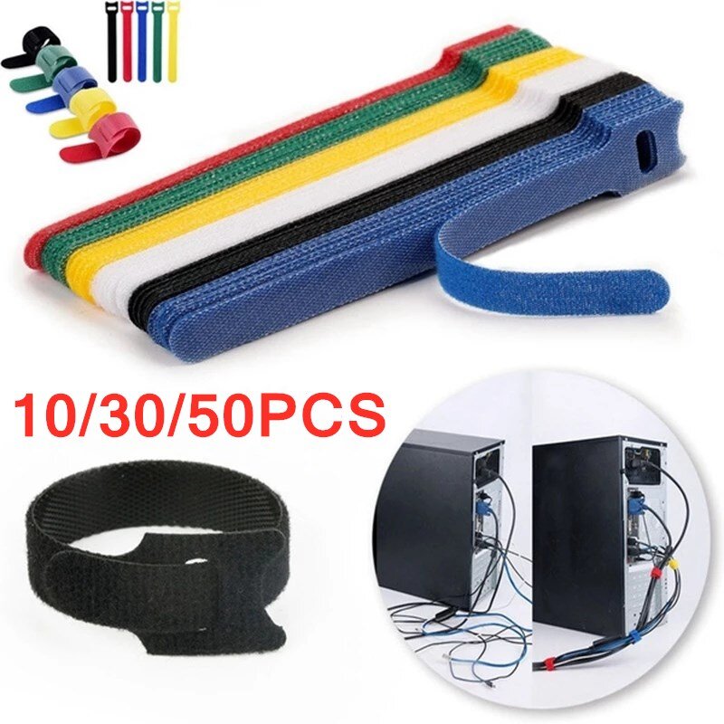 10/30/50pcs releasable cabo organizador laços de gerenciamento de fio de mouse fones de ouvido laços de cabo de nylon reutilizável loop hoop cintas de fita gravata