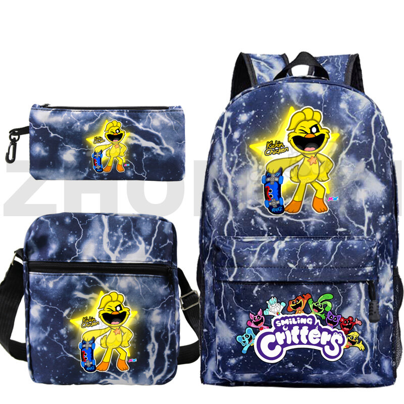 Children Smiling Critters Printing Backpack Schoolbag for Girls Large Capacity Student Cartoon Harajuku Handbags Crossbody Bags