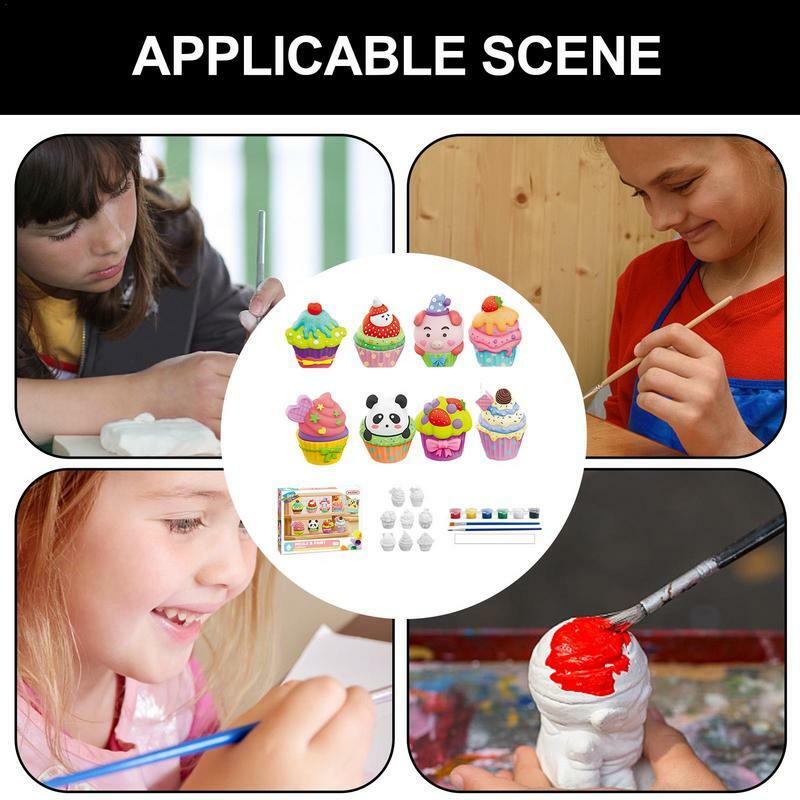 Kit artigianale per pittura in gesso 8 pezzi Kit giocattolo verniciabile per attività di creazione artigianale decorazione per la casa accessori per pittura per bambini compleanno