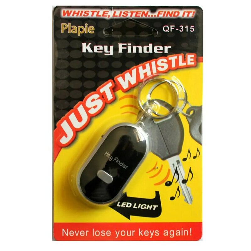 เครื่องค้นหากุญแจอัจฉริยะป้องกันการสูญหายพวงกุญแจนกหวีดเตือนการควบคุมเสียงไฟฉาย LED แบบพกพาสำหรับกุญแจรถพร้อมพวงกุญแจ