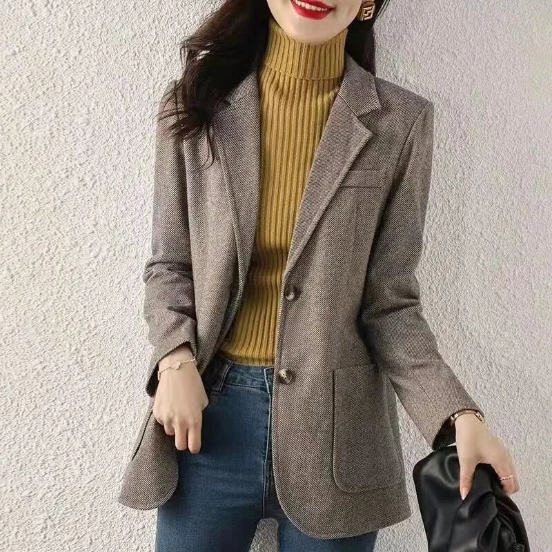 Women Blazer Coat 2024 Autumn New Korean Casual Long Sleeve Jacket Coat Elegant Slim Female Single Breasted Suit Outwear Tops
