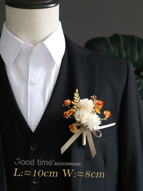 Boutonnières en or pour décoration de mariage, boutonnières, rose, fleurs de poignet pour invités