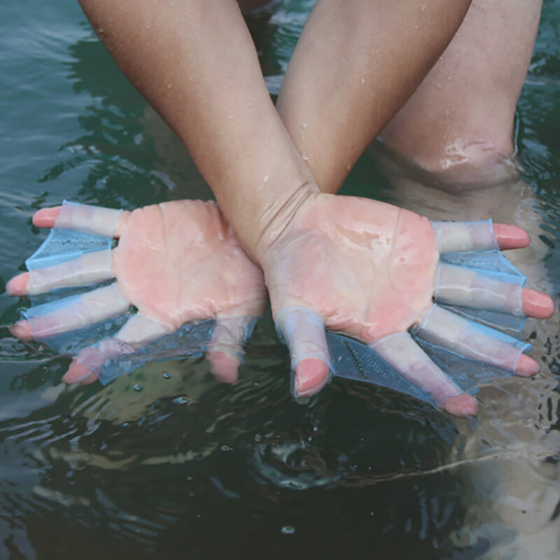 Palmes de main de natation en silicone de type grenouille, gants palmées au doigt, gaines unisexes, accessoires de sports nautiques de pagaie, 1 paire